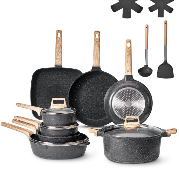 6696c9de-6187-4ef9-b67e-5c58ad9cb68c.jpg VEVOR - 19 Piece Pots and Pans Set, Granite Nonstick Cookware Set, Induction Cookwares, Kitchen RV Cooking Sets with Frying - Black