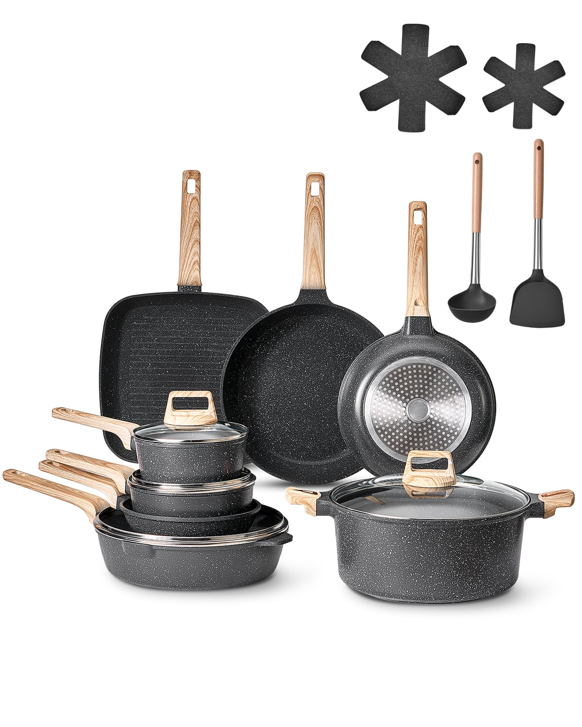 6696c9de-6187-4ef9-b67e-5c58ad9cb68c.jpg VEVOR - 19 Piece Pots and Pans Set, Granite Nonstick Cookware Set, Induction Cookwares, Kitchen RV Cooking Sets with Frying - Black