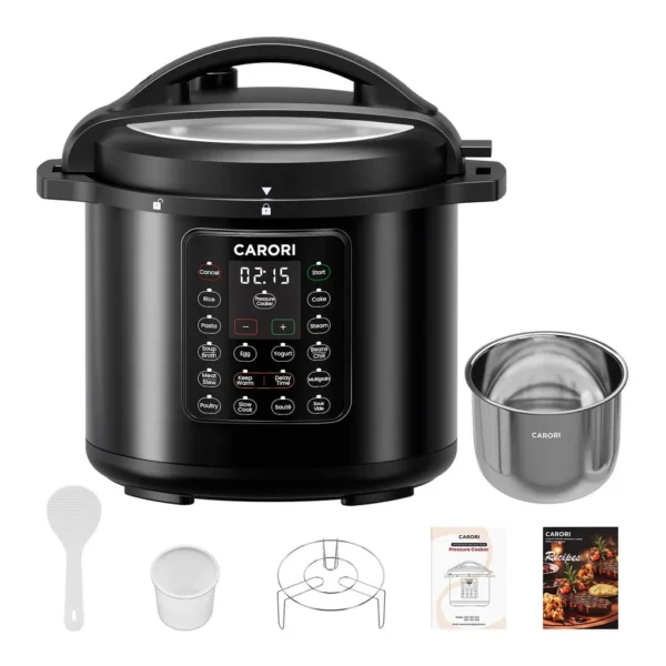 66acfc6e-5a6f-4529-aaf2-9e0e44041c88.jpg CARORI HPC-812-SUB 8Qt Electric Pressure Cooker, 12-in-1 Multi-Cooker, Stainless Steel, Slow Cook, Rice, Steam, Yogurt, Sauté – Black