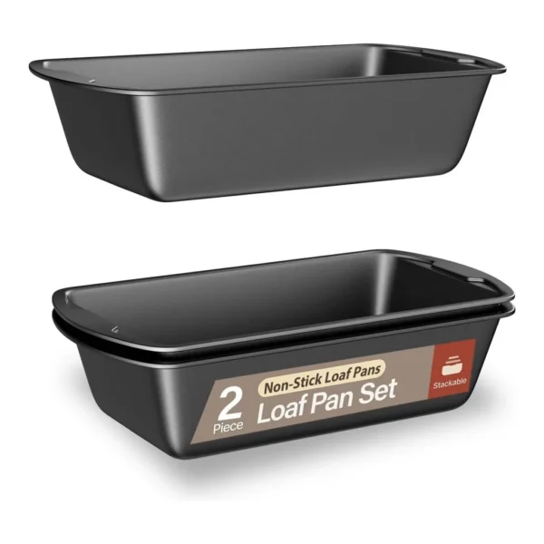 66fdeb64-7337-409c-881d-32c4645b2e84.jpg Bakken- Swiss - Set of 2 Nonstick Loaf Pans – 10.2" & 11", PTFE-Free, Oven Safe to 450°F, Stackable, Dishwasher Safe - Gray