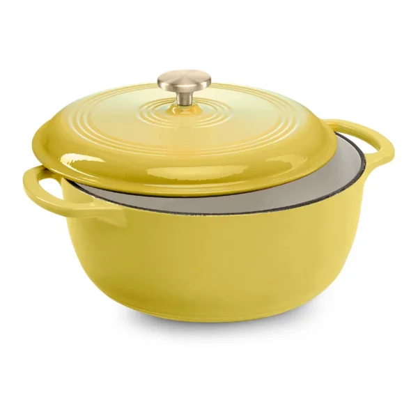 67ae4b42-edf6-4bed-b91d-20d065cfa03a.jpg Best Choice Products - 7.5 Quart Enamel Cast-Iron Dutch Oven, Heavy-Duty Cookware w/ Dual Handles, Lid - Lemon Meringue