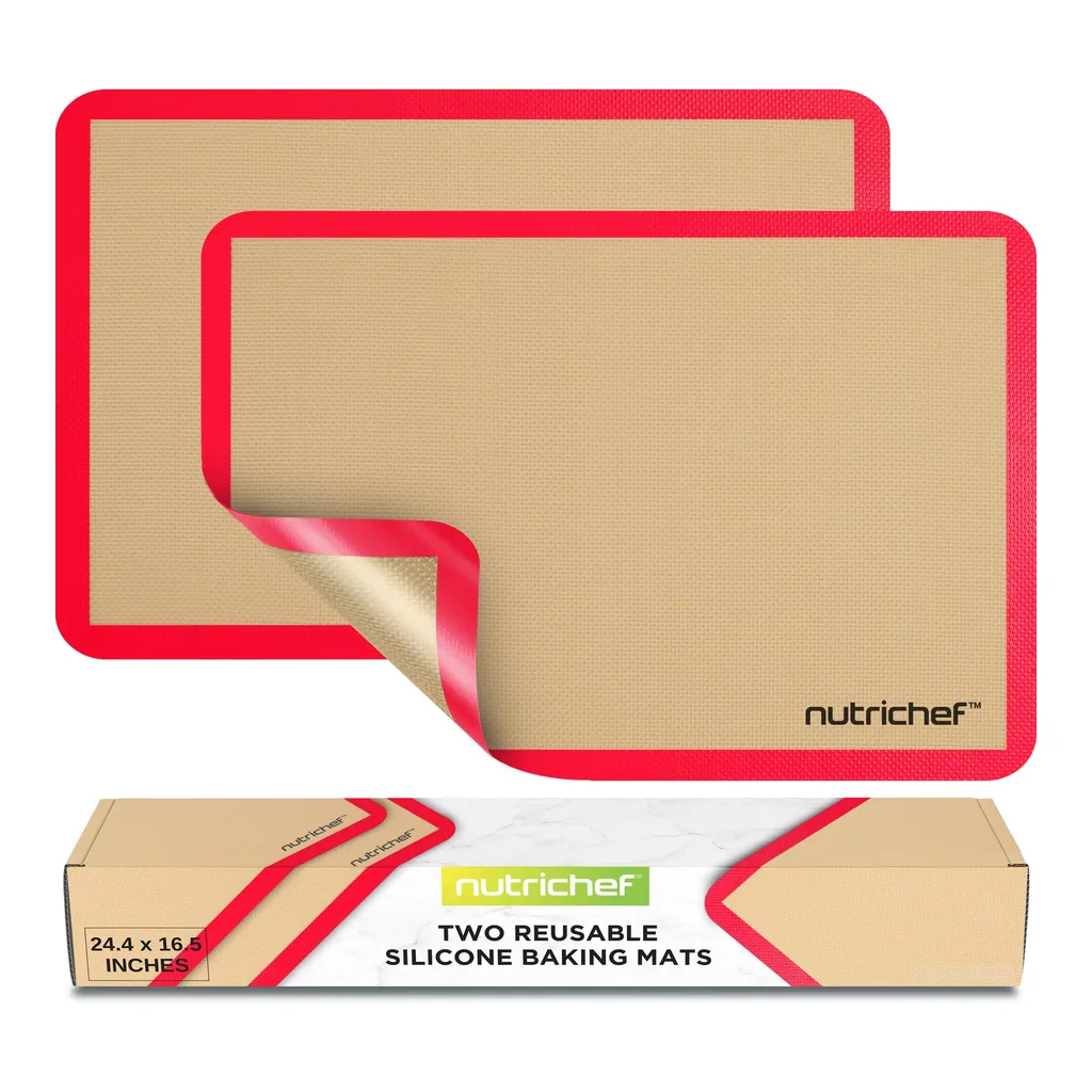 68b59331-cf07-4548-b2fe-645b3ad8cf4d.jpg NutriChef - Silicone Baking Mats – 2 Non-Stick, Oven-Safe Up to 480°F, for Full Baking Pans, Red Color (NUBAPARE13)