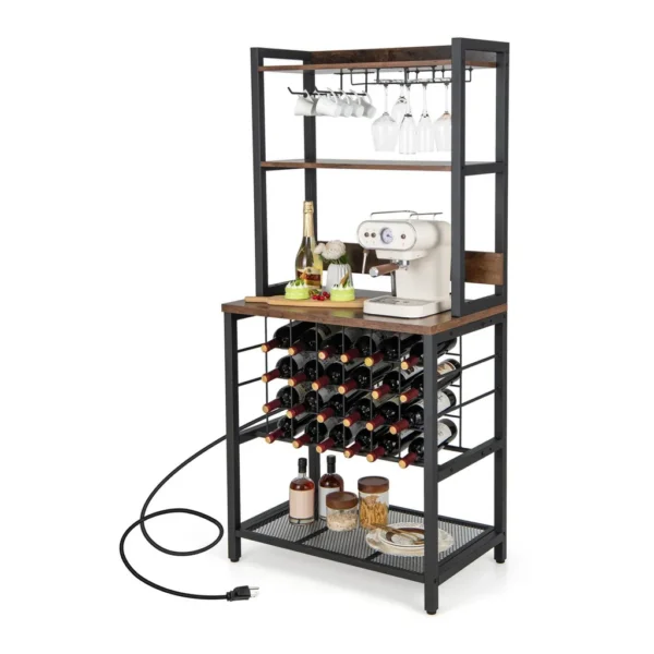 68d3cbda-b608-4986-b1e3-45f01fbd2502.jpg Costway - Wine Bar Cabinet with 4 Tier Storage Shelves Glass Holders Bottle Racks Industrial - Brown, Black