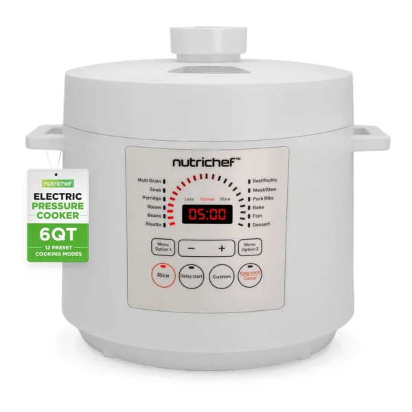 6ace636f-10f6-49cc-a481-63ac84dc044d.jpg NutriChef Electric Pressure Cooker, 6 Qt, Digital Cooker with Adjustable Time & Temperature, (NCHS60ZW) – White