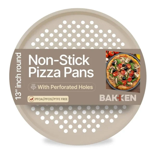 6b34cc46-00c8-455d-a744-8b337d4e0b81.jpg Bakken- Swiss - Bakken Round Pizza Pan – Perforated Carbon Steel, Non-Stick Marble Coating, Silicone Handle, Dishwasher Safe - White