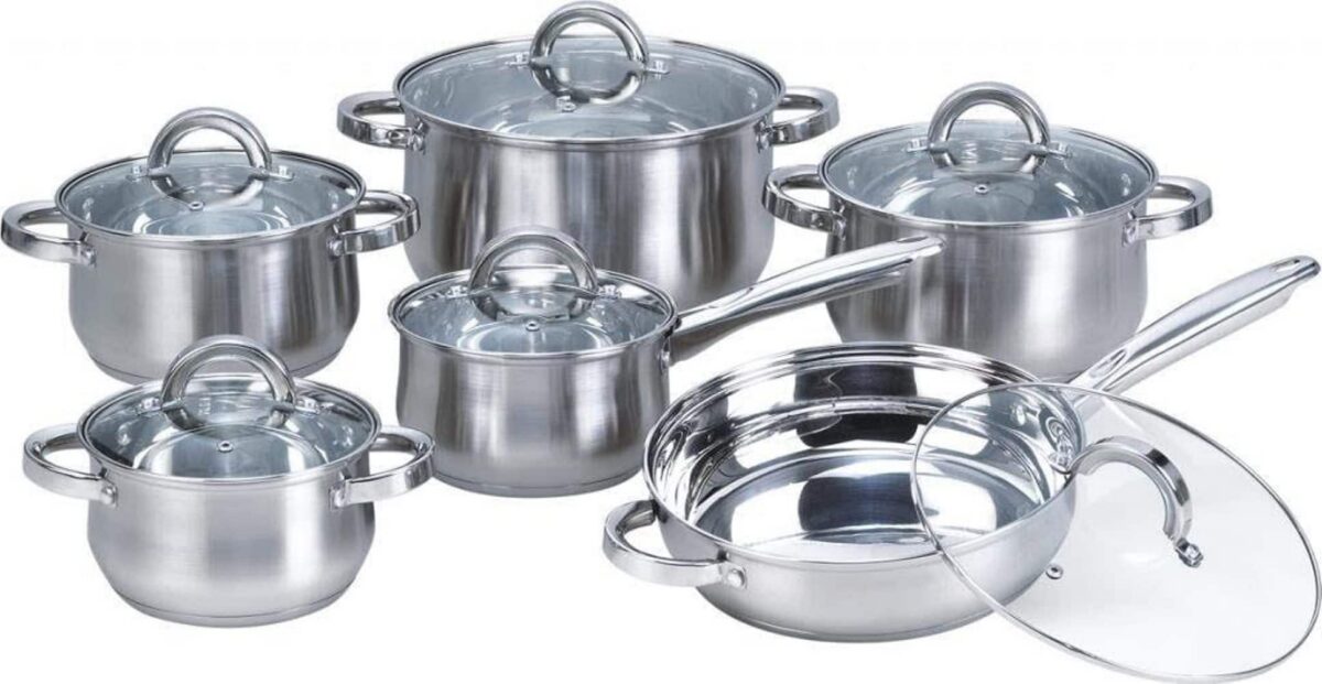 6ba8fde5-6fa1-4070-8cf6-ecbb3497fd8e.jpg Heim Concept - 12-Piece Stainless Steel Cookware Sets with Glass Lid - Silver