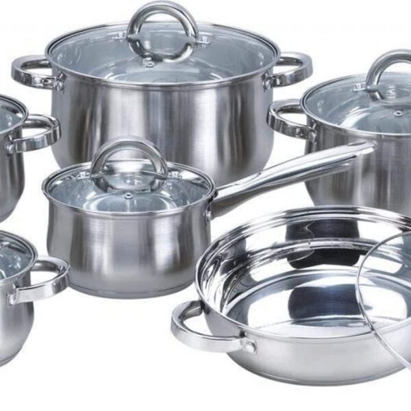 6ba8fde5-6fa1-4070-8cf6-ecbb3497fd8e.jpg Heim Concept - 12-Piece Stainless Steel Cookware Sets with Glass Lid - Silver