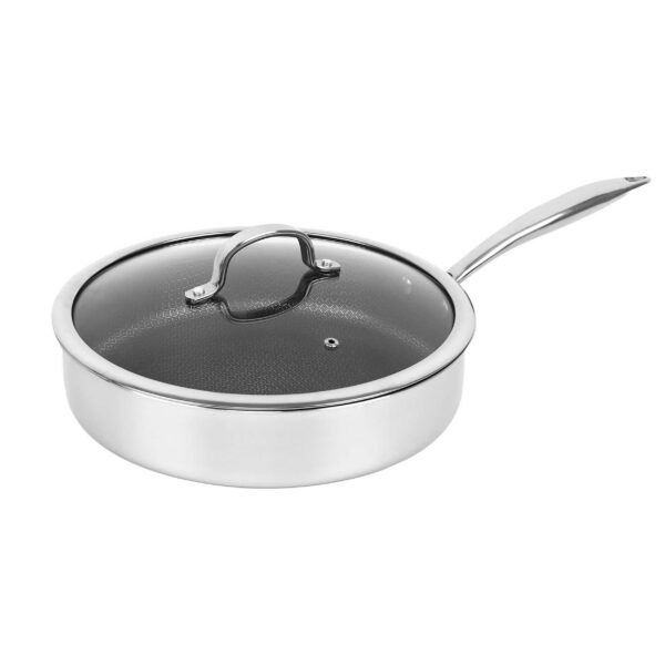 6c2b22f8-fa9d-40d3-ae16-da5302f0bbae.jpg Brentwood - 11 inch Hybrid Non-Stick Stainless Steel Deep Saute Pan with Glass Lid - Silver