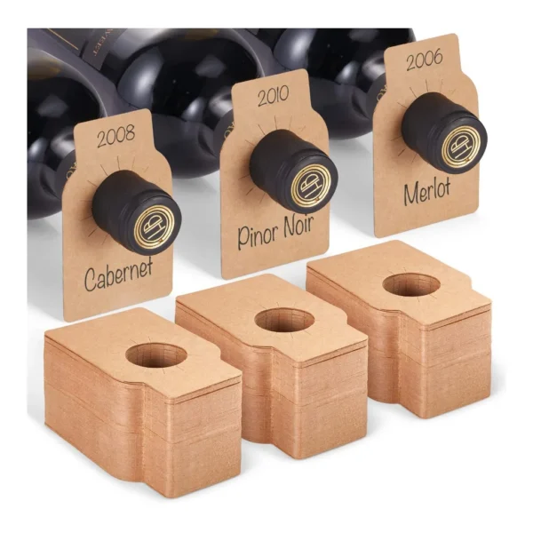 6e1c79fb-e795-406a-805d-f11948850fb5.jpg NutriChef - Kraft Wine Bottle Tags for Cellar Collection, 200 Pcs Customizable Paper Labels - ACCSLWMDSF20 - Brown