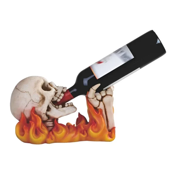 6e349cee-8559-4cb3-9282-abada3514bf0.jpg FC Design - 11"W Skull with Flame Wine Rack Bottle Holder Dining Room Figurine - Multicolor