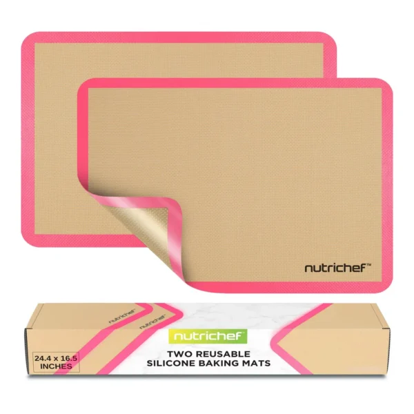 6e66b0d9-66d2-4d47-ac60-c8dc4f2f9f1d.jpg NutriChef - Silicone Baking Mats – 2 Non-Stick, Oven-Safe Up to 480°F, for Full Baking Pans, Pink Color (NUBAPAPI11)