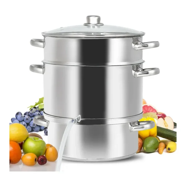 6eaf36c7-a1b4-49ef-8a9a-0b9594358c9d.jpg Costway BBYUSKC46721 11-Quart Stainless Fruit Juicer Steamer Stove Top w/ Tempered Glass Lid – Silver