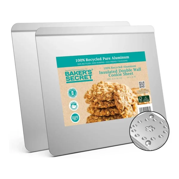6eb3a03b-15a7-4009-a7cf-804c5a0ff03e.jpg Baker's Secret - 2pcs Pure Aluminum Insulated Cookie Sheet Commercial Grade, 100% Recycled Aluminum - Silver