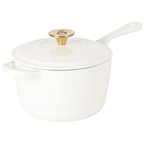 6f46d99a-5eae-4386-b64a-f9b44a1f4d18.jpg Crockpot - Crock-Pot Artisan 3 Quart Enameled Cast Iron Saucepan with Lid - Linen and Gold