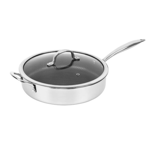 6faeb377-0138-42fb-9518-dcac5f316ec9.jpg Brentwood - 11 inch Hybrid Non-Stick Stainless Steel Deep Saute Pan with Glass Lid - Silver