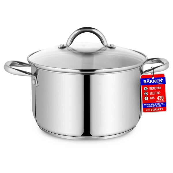 703d00d4-6a25-49e3-913d-c1e0e5fb27b8.jpg Bakken- Swiss - Bakken-Swiss Deluxe 5-Quart Stainless Steel Stockpot w/Tempered Glass See-Through Lid - Simmering Delicious Soups Stews - Silver