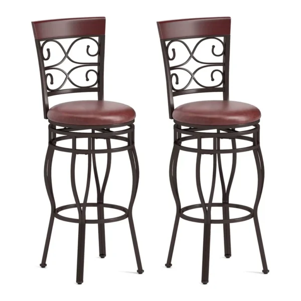 708ba0ec-1a98-4393-a79f-797f42a8e383.jpg Costway - Set of 2 Vintage Bar Stools 30" Swivel Padded Seat Bistro Dining Kitchen Pub Chair - Brown