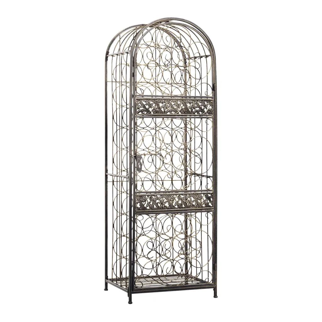 70e2a33c-a52b-413b-9b38-e5cabd0baa1a.jpg Homcom - Bottle Wrought Iron Wine Rack Jail with Lock - Antique