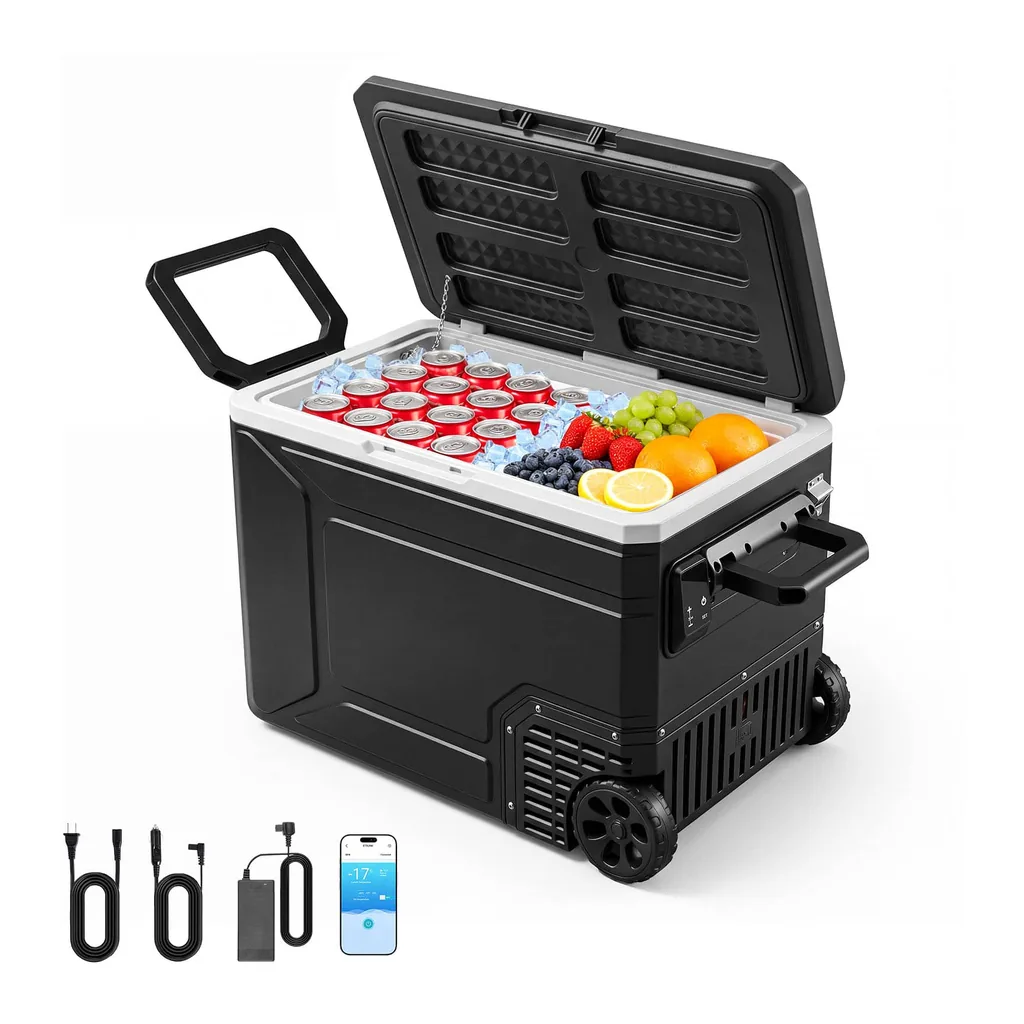 7113786d-55d3-4041-938e-f6e5c81555ec.jpg VEVOR - 12 Volt Refrigerator, 82.4 QT/ 78L Car Fridge, Portable Electric Freezer Compressor with Handle, APP Control and Wheel - Black;Silver