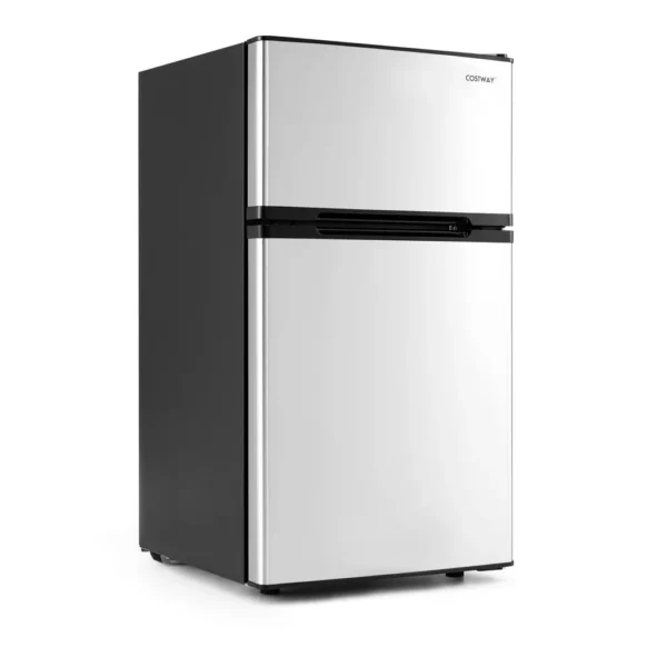 71b1c54e-5607-4ef9-8701-95d2ba0fbd89.jpg Costway - Mini Fridge with Freezer, Double Door Small Refrigerator with Adjustable Thermostat - Silver+Black