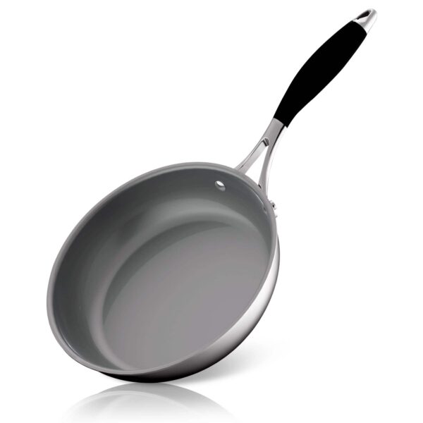 71c72c3f-9589-4764-8886-c5a52f0706a0.jpg NutriChef - 8" Small Fry Pan, PFOA-Free Non-Stick Ceramic Coating, Silicone Wrap Handles (ACNCSSS12SFP8) - Stainless Steel