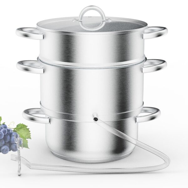 73d4a0b2-1b5b-4f5a-9560-f815e8995bbd.jpg Winado - 4.5 Quart Juice Steamer Stainless Steel with Tempered Glass Lid Clamp, Loop Handles for Restaurant Soup, Juice, Steaming - Silver