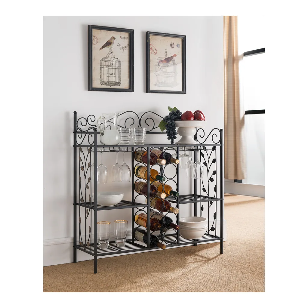 73d8c390-9ce5-43c1-8d67-ee8fcde71419.jpg Kings Brand Furniture - Metal Console Table Wine Rack, Liquor Bar Cabinet with Glass Holder - Black