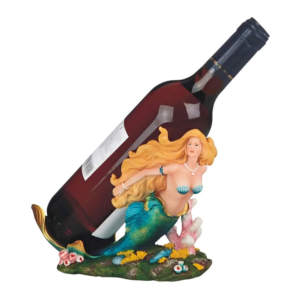73e00a8b-f83d-4c90-9560-0fe1b4a16e40.jpg FC Design - 10"H Turquoise Mermaid Wine Rack Bottle Holder Dining Room Figurine - Multicolor