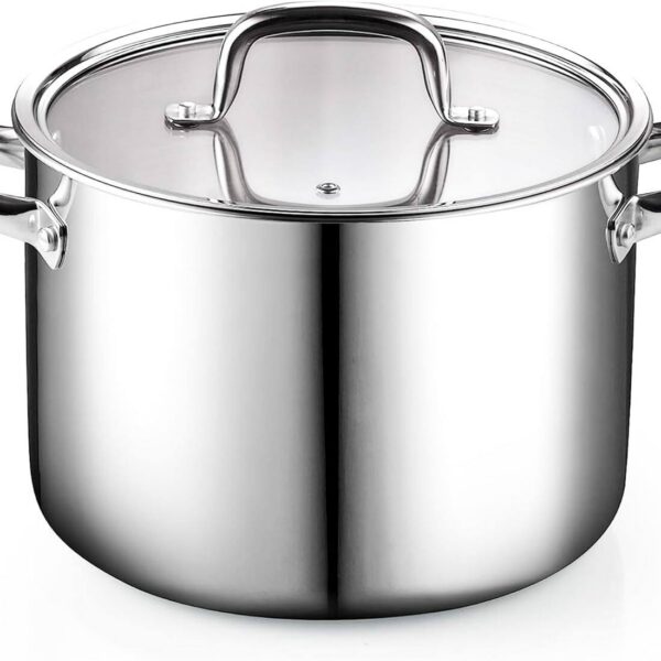 740dc6ec-cf9f-407c-b485-936541e936f2.jpg Cook N Home - Classic 8qt Tri-Ply Clad S/S Stockpot w/Lid &handle , for Pasta, Spaghetti,For Canning, Boiling,Simmer, Oven Safe - Stainless Steel