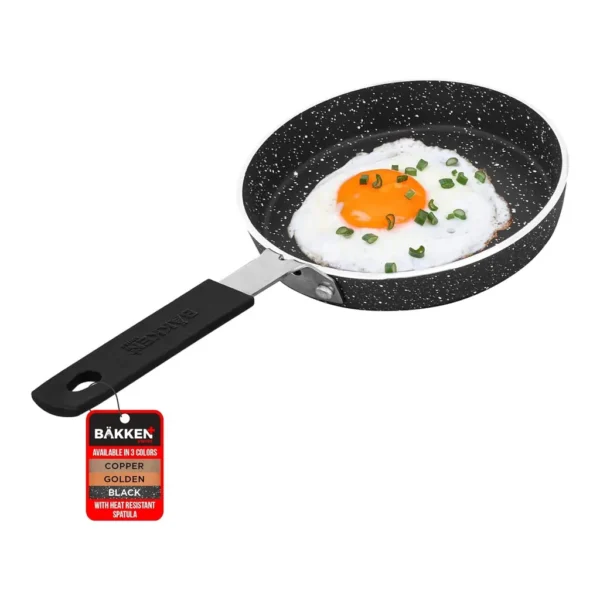 74daede1-9827-4ce5-8294-c2dc222ebb8b.jpg Bakken- Swiss - Bakken-Swiss 2pc Mini Egg & Omelet Pan Set – 5.5" Marble Nonstick, All Stove Safe, Non-Toxic Skillet - Black