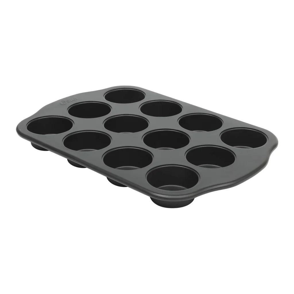 75730b4a-ec0e-415a-ad27-bb80bd074581.jpg Oster - Teston Platinum Collection 12 Cup Nonstick Carbon Steel Muffin Pan - Matte Black