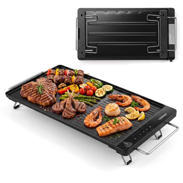 757d612d-7e14-4594-94da-460b93144e3b.jpg Costway - 1300W Electric Grill with Removable Touch Panel, Adjustable Temperature for Family - Black