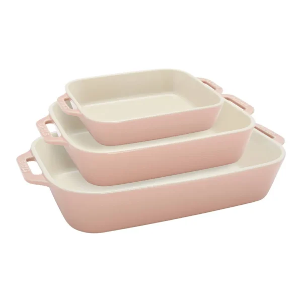 75bc548b-9965-4de6-b570-a5262fcca4e6.jpg Staub - Ceramic 3-pc Rectangular Baking Dish Set - Macaron Pastel - Pink