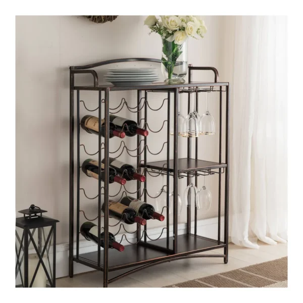 774f2c14-5aa2-4620-a8a7-78870da42477.jpg Kings Brand Furniture - Athelstan Rack Table Bar Cabinet Shelves, Liquor Wine Storage Stand with Glass Holder - Rust/Copper