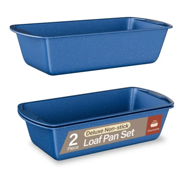 77fa6904-507b-4bf6-a9df-425314e7025d.jpg Bakken- Swiss - Loaf Pan Set of 2 (10.2"&11") – Nonstick, PTFE-Free, Oven Safe, Stackable, Dishwasher Safe - Blue Marble