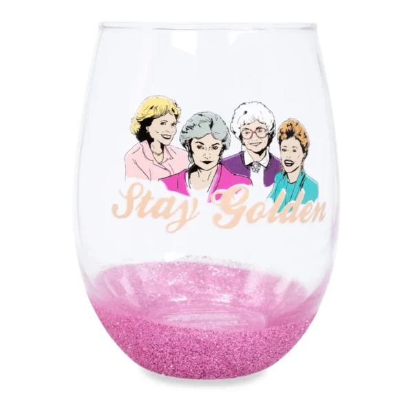 782b2a0a-14f6-4ef2-89a9-7ef53aad4de6.jpg Silver Buffalo - The Golden Girls "Stay Golden" Teardrop Stemless Wine Glass | Holds 20 Ounces - Pink