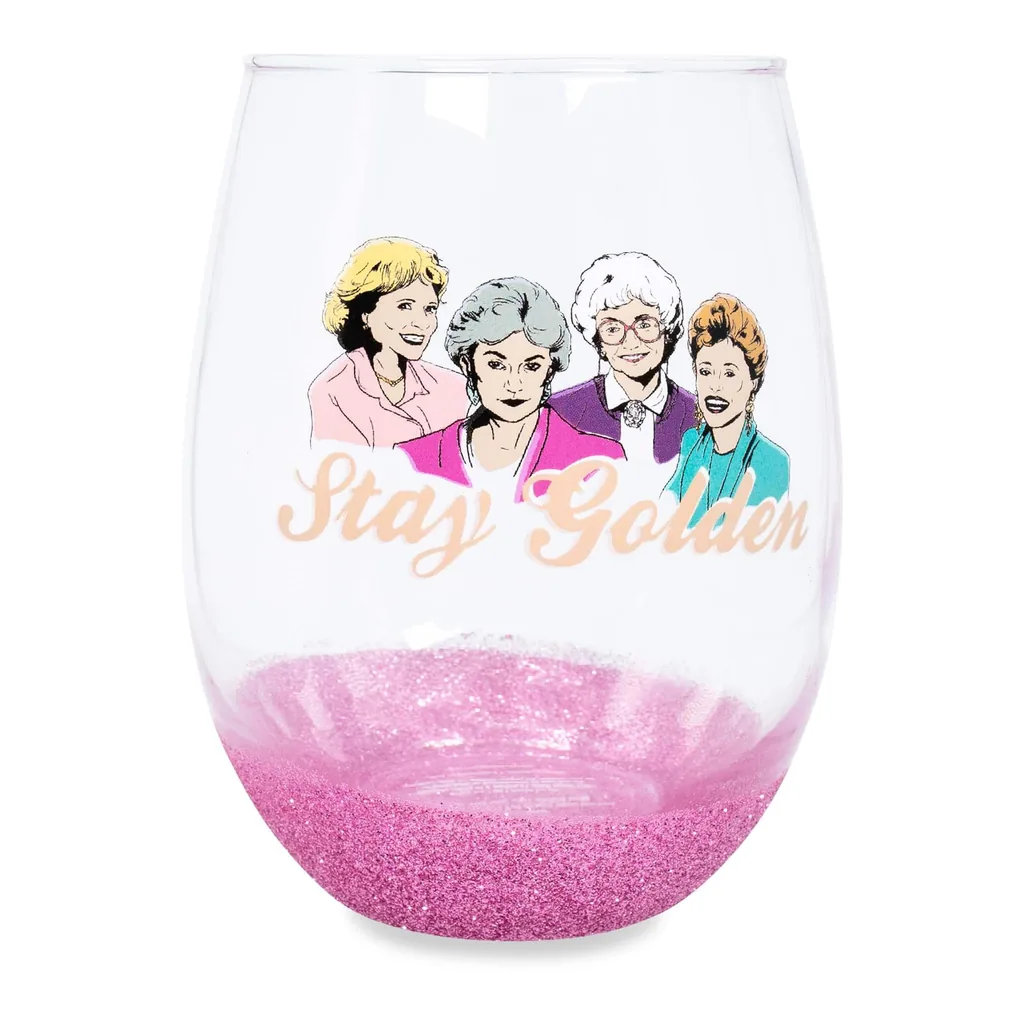 782b2a0a-14f6-4ef2-89a9-7ef53aad4de6.jpg Silver Buffalo - The Golden Girls "Stay Golden" Teardrop Stemless Wine Glass | Holds 20 Ounces - Pink