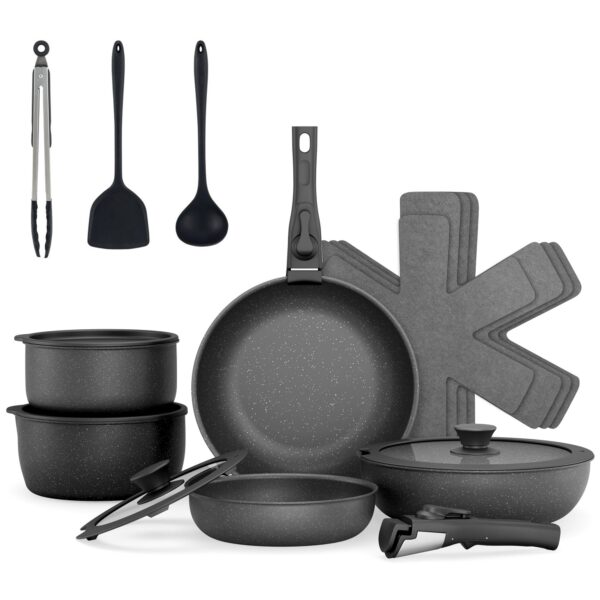 7989b39c-7cb6-4d70-af73-3ddd6867ca82.jpg Sugift - 18-Piece Non-Stick Cookware Set with Silicone Tools - Black