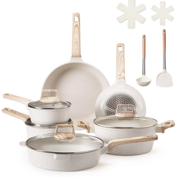 79a9d586-e50f-4729-ad56-a6092e89ebb0.jpg VEVOR - 17 Piece Pots and Pans Set, Granite Nonstick Cookware Set, Induction Cookwares,Kitchen RV Cooking Sets with Frying,Sauce - White