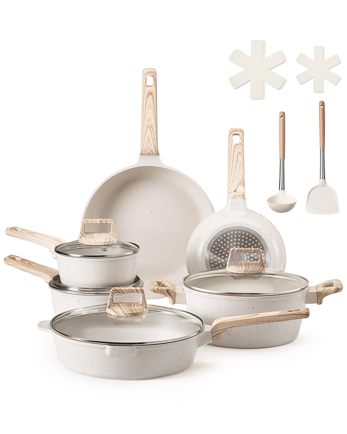 79a9d586-e50f-4729-ad56-a6092e89ebb0.jpg VEVOR - 17 Piece Pots and Pans Set, Granite Nonstick Cookware Set, Induction Cookwares,Kitchen RV Cooking Sets with Frying,Sauce - White