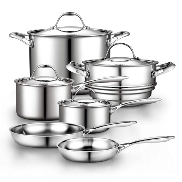 79d7980d-c6f1-418a-aa1c-bb100410093a.jpg Cooks Standard - Multi Ply Clad Pot Pan Cookware Set, Saucepan, Steamer, Stockpot with Lids - Stainless Steel