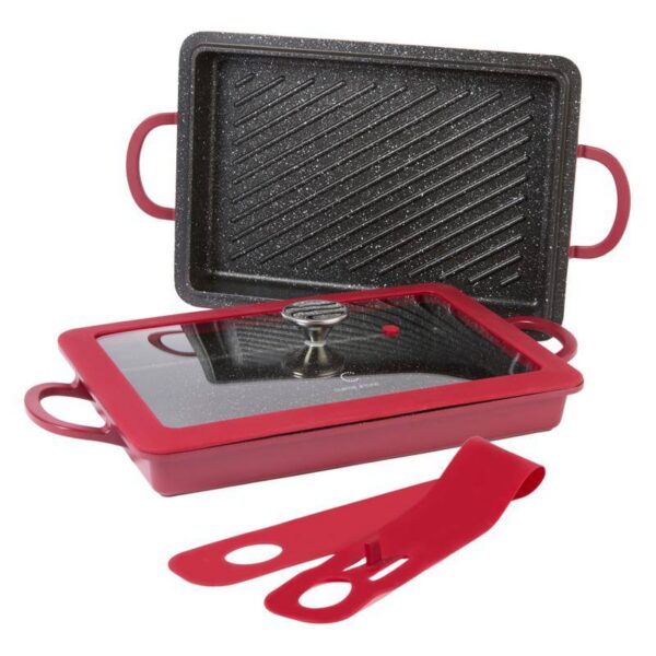79ebcd89-b098-4c42-8958-a1ef1f190e1a.jpg Curtis Stone - Refurbished Excellent - 13-in-1 Dura-Pan+ Sauté Pan with Grill Pan and Lid - Red