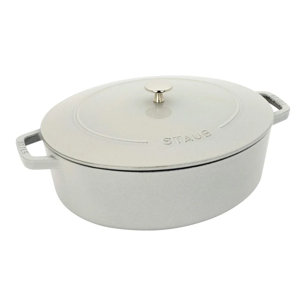 7a5d8a0d-a38d-47aa-92ed-1266f171c308.jpg Staub - Cast Iron 6.25-qt Shallow Oval Dutch Oven - White Truffle