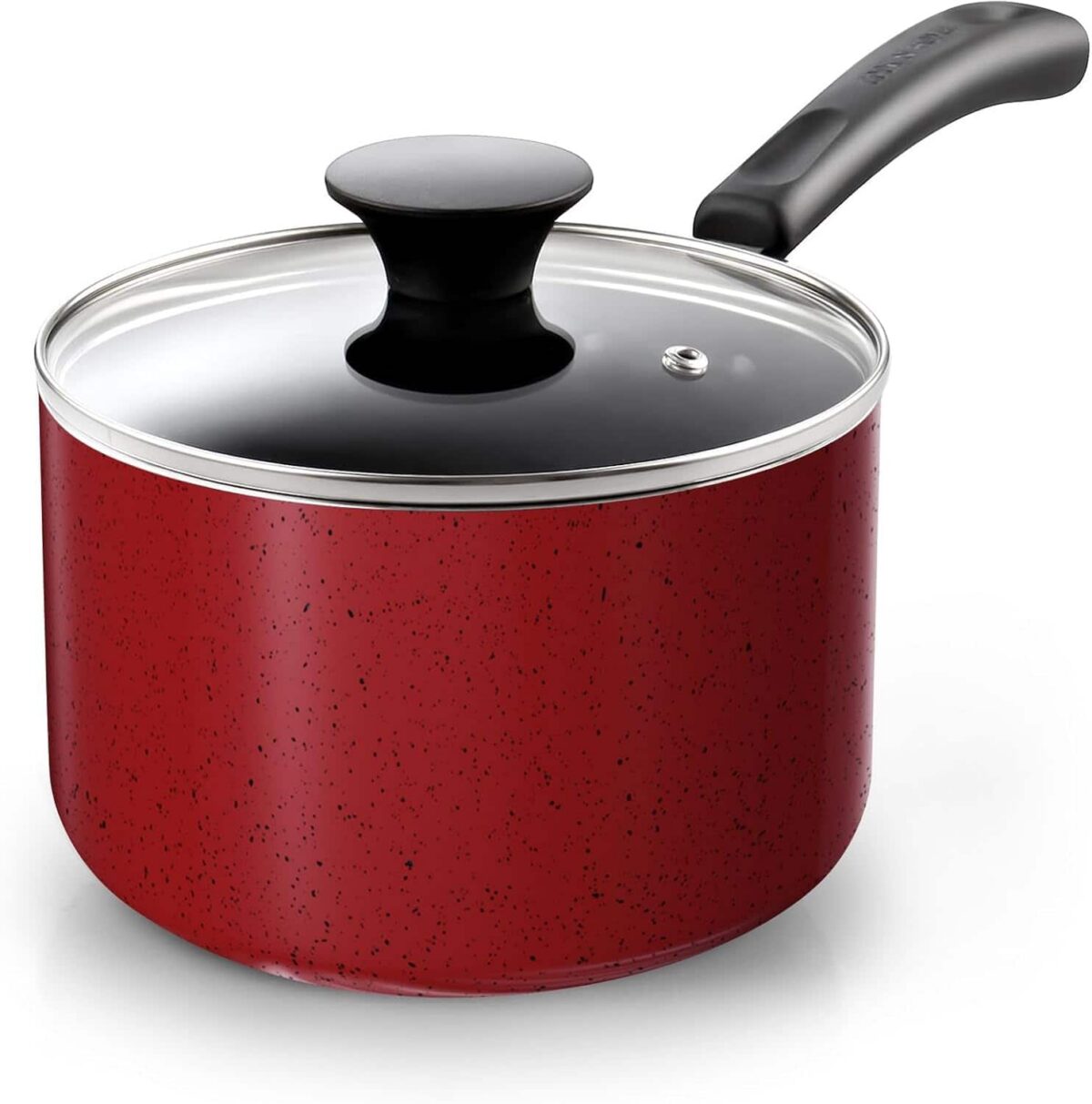7a9fcbc4-ecc9-45d2-90ad-1d7bdbff8b63.jpg Cook N Home - Basic 3 Qt Aluminum Nonstick Saucepan with Glass Lid, Multi-Purpose Milk Chocolate Cooking Pot,Marble - Red