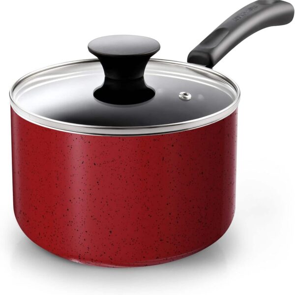 7a9fcbc4-ecc9-45d2-90ad-1d7bdbff8b63.jpg Cook N Home - Basic 1 Qt Multi Purpose Milk Chocolate Cooking Pot small Aluminum Nonstick Saucepan with Glass Lid Marble - Red