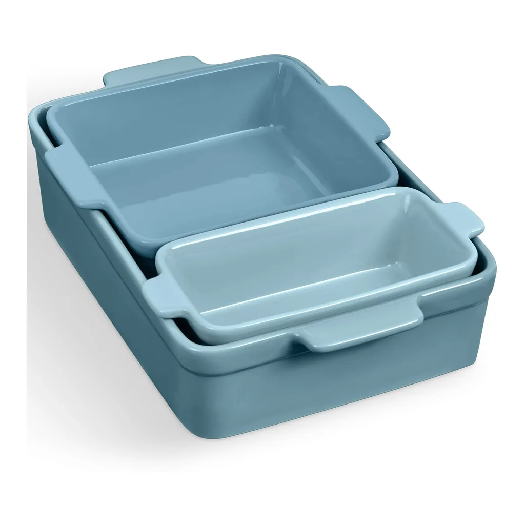 7ad575cb-c407-41e3-9d87-4287847597bf.jpg Best Choice Products - 3-Piece Ceramic Casserole Dish Set W/Handles, Non-Stick for Baking, Roasting & Serving - Cornflower