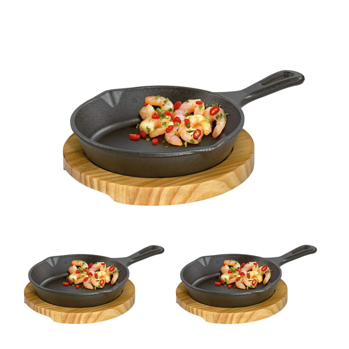 7bec69ed-a965-4db2-95c8-dcc33fb8e24f.jpg Kuechenprofi - Kchenprofi Serving Pan Round (Black) With Wooden Board (3 pack) - Wood