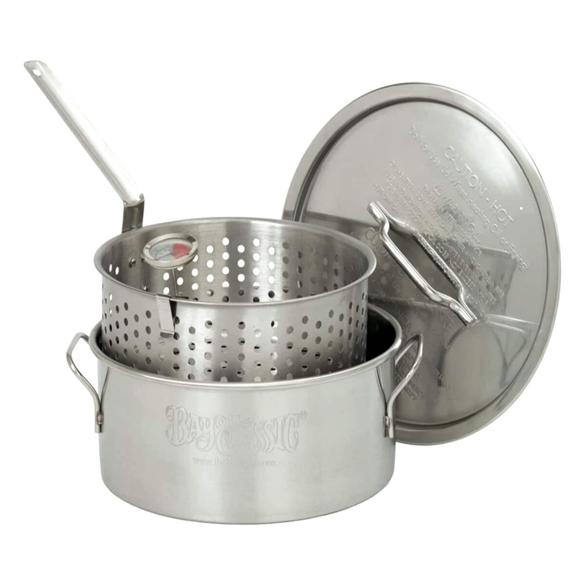 7c962d5f-e68f-4c41-a0db-a09df7eeb239.jpg Bayou Classic - 10 Quart Stainless Steel Fry Pot w/Perforated Basket & Thermometer - Silver