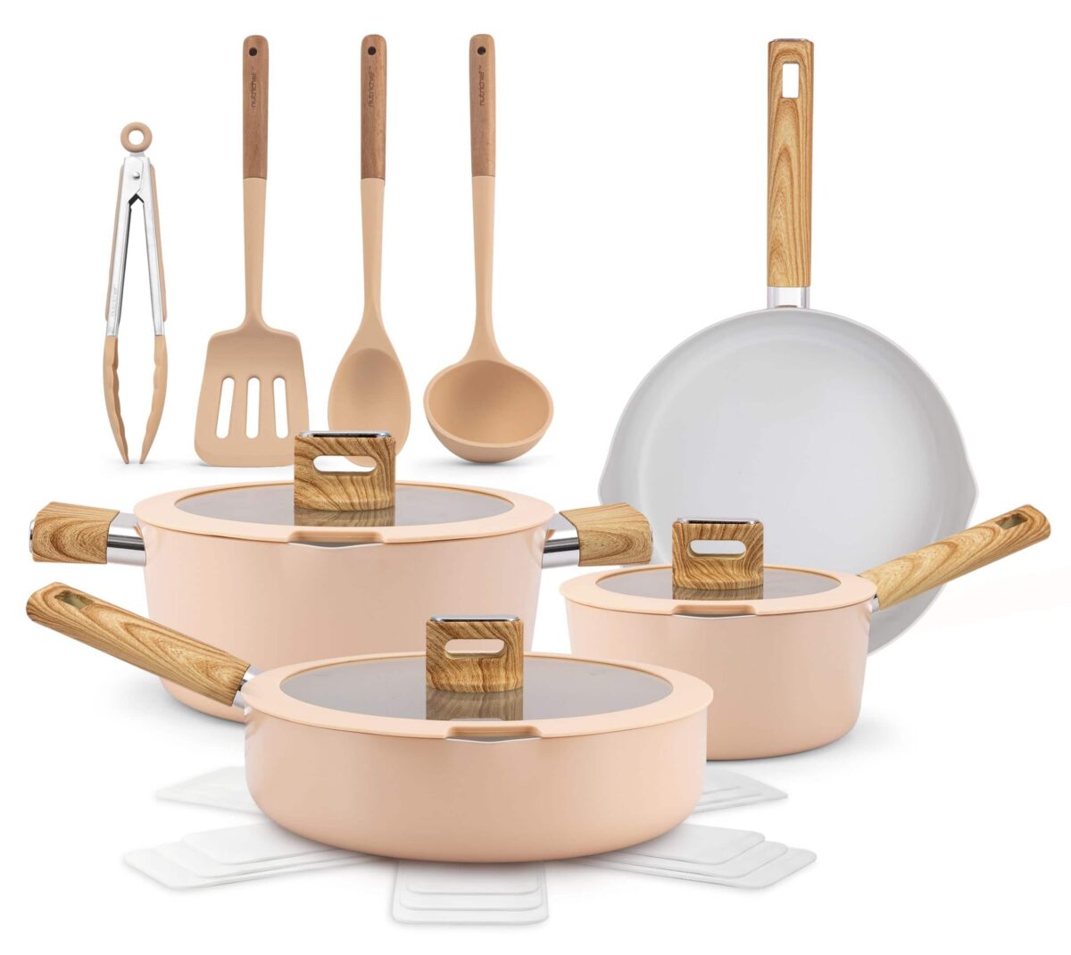 7cae7b4b-524a-40a0-99db-437a65af9f4b.jpg NutriChef - 14-Piece Pots and Pans Set Ceramic Cookware Set w/Ladle, Tongs, Spatula - Pink
