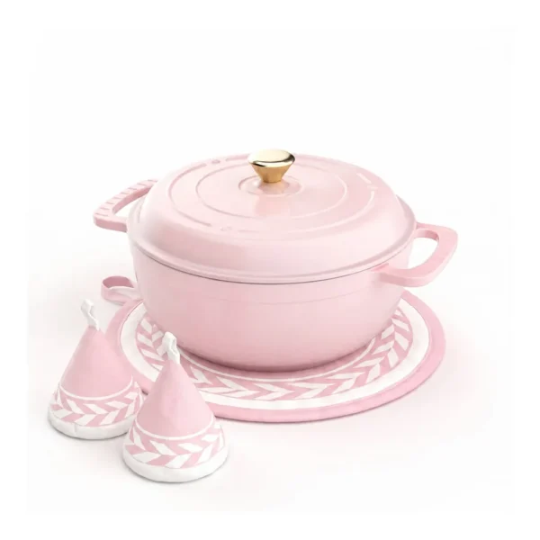 7ce00104-63ee-4ffc-93eb-5d527ec6a07d.jpg Winado - 5 QT Enameled Cast Iron Dutch Oven with Self Basting Lid, Heat-Resistant Gloves, Pot Mat for Bread Baking, Roasting New - Pink
